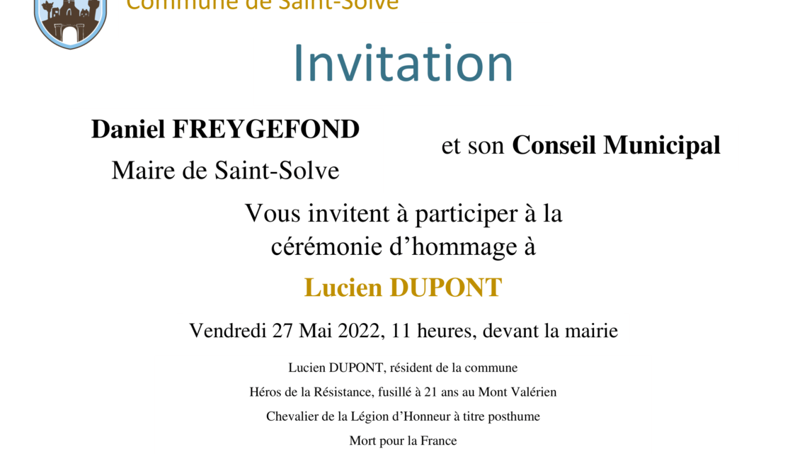 Invitation à participer à la cérémonie d’hommage à Lucien DUPONT