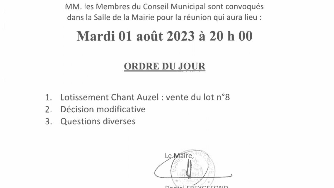Convocation réunion du conseil municipal du Jeudi 11 Mai 2023